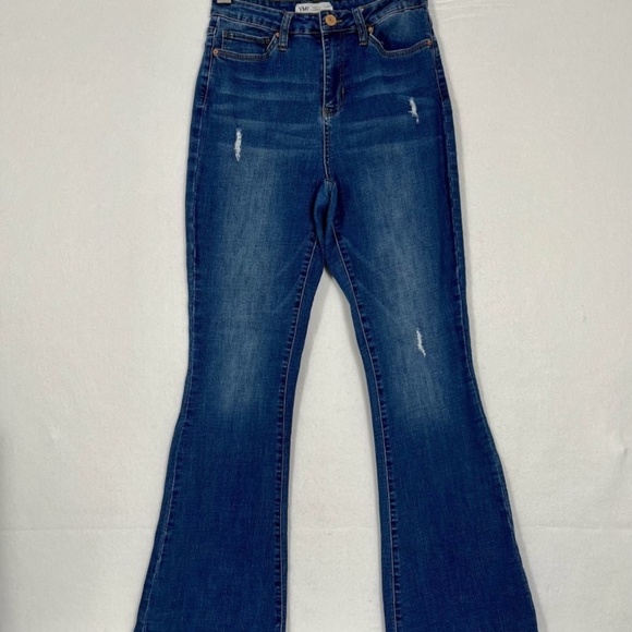 YMI Jeans Womens 11 / 30 Blue Flared Ripped Split Hems Pants High Rise Denim - Picture 1 of 10